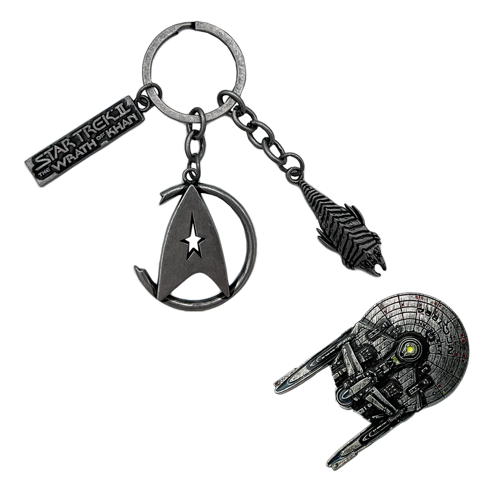 Star Trek II The Wrath Of Khan CHS Keychain And Pin Set 2023 San Diego Comic Con Exclusive Factory Entertainment Inc